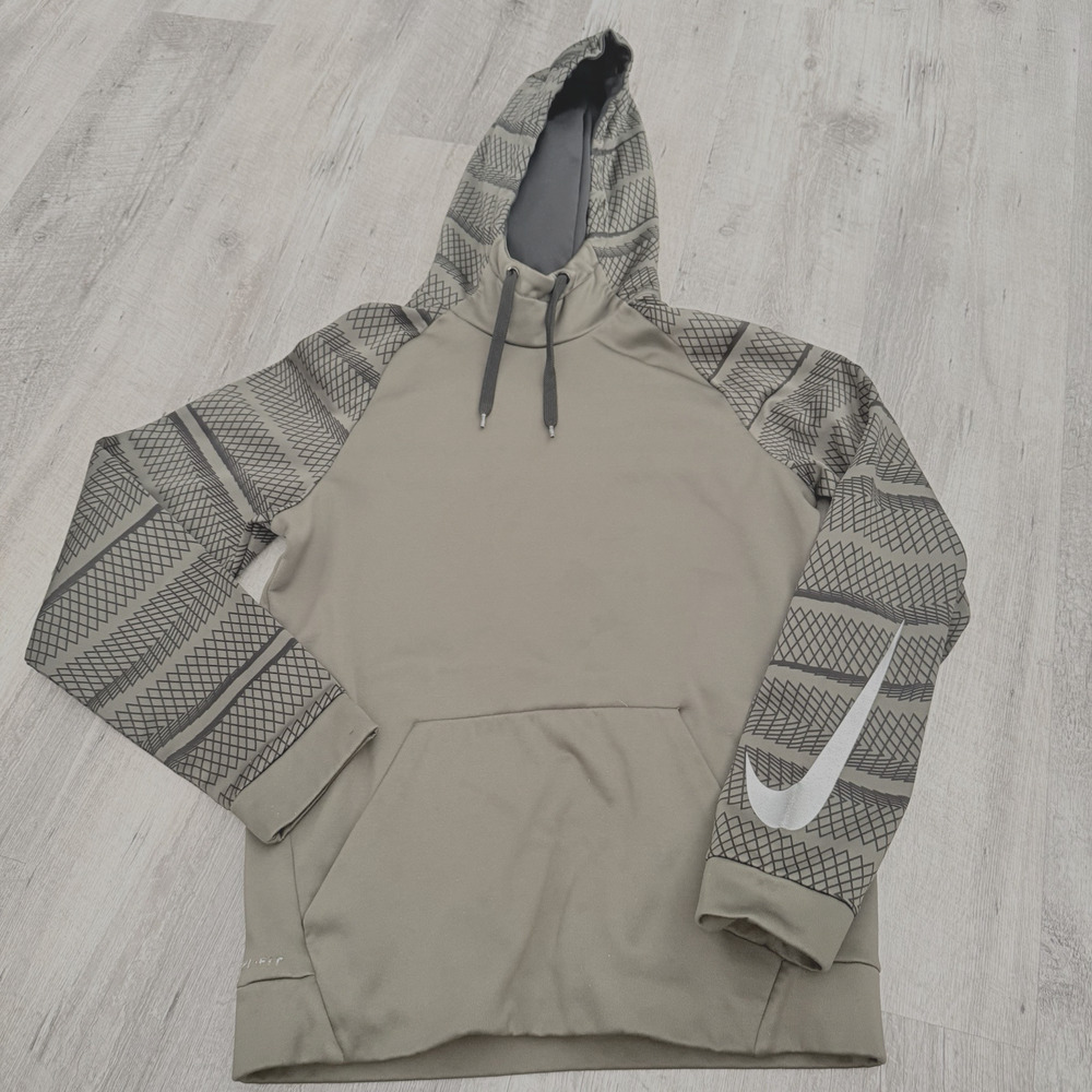 NIKE Hoodie Mens Small Green Black Pattern Dri Fit Training Hoodie 800303-325